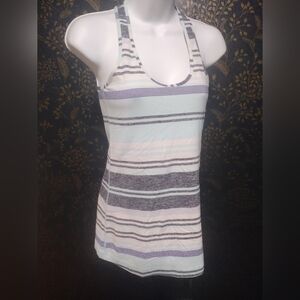 Lululemon Cool Racer Back Striped Tank Top Blue, Gray, White